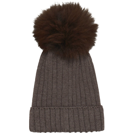Huttelihut Brown Melange Hue Strik Alpaca Pompom