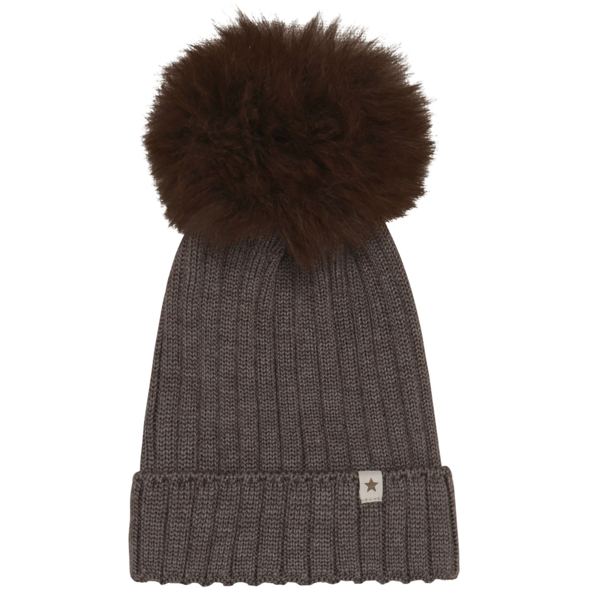 Huttelihut Brown Melange Hue Strik Alpaca Pompom