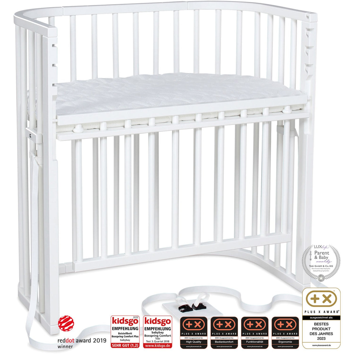 babybay® White Varnished Boxspring Comfort Plus Co-sleeper