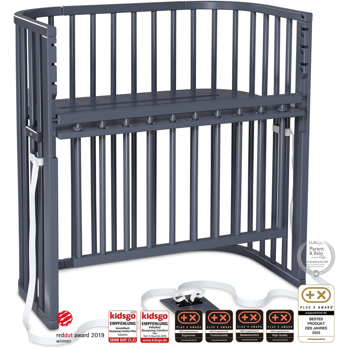 babybay® Grey Varnished Boxspring Comfort Plus Co-sleeper