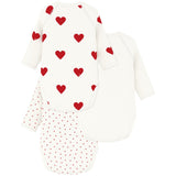 Petit Bateau Hearts/White Langærmet Body 3-Pak