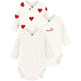 Petit Bateau Hearts/White Langærmet Body 3-Pak