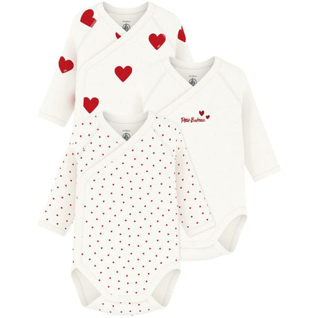 Petit Bateau Hearts/White Langærmet Body 3-Pak