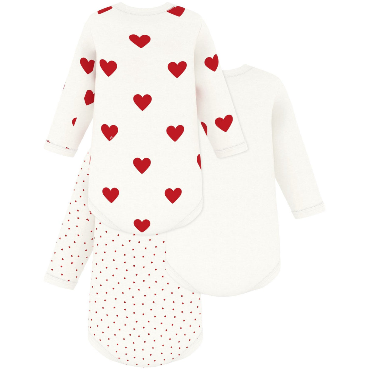 Petit Bateau Hearts/White Langærmet Body 3-Pak