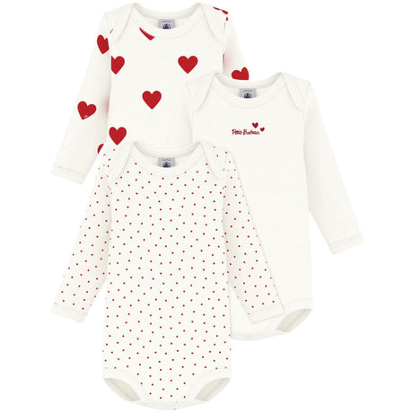 Petit Bateau Hearts/White Langærmet Body 3-Pak