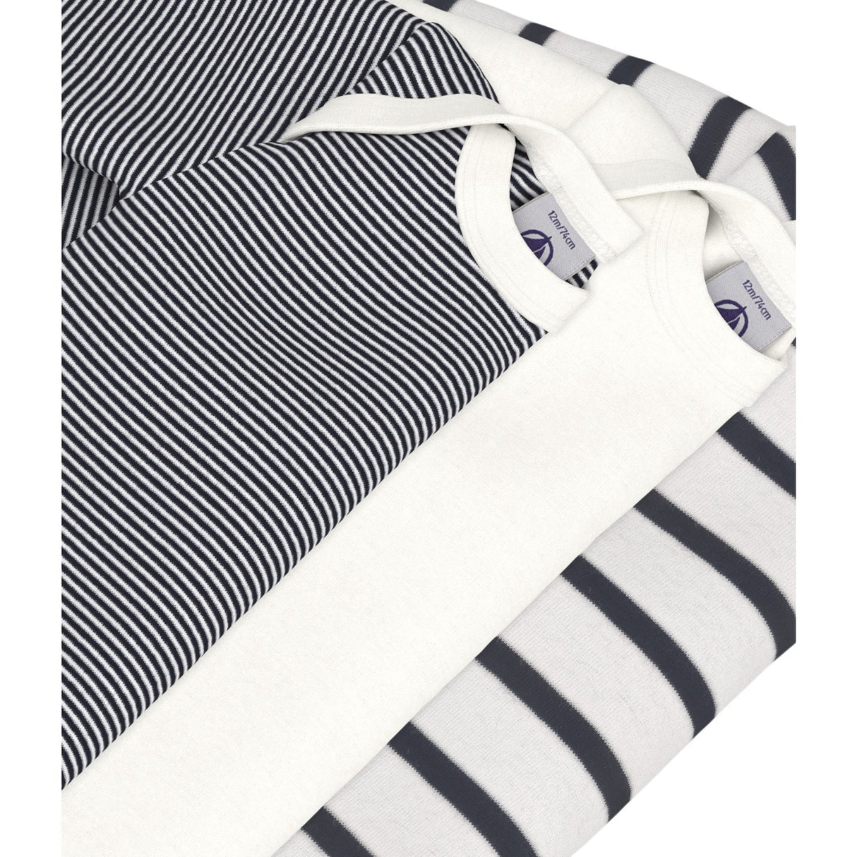 Petit Bateau Navy/White Langærmet Body 3-Pak