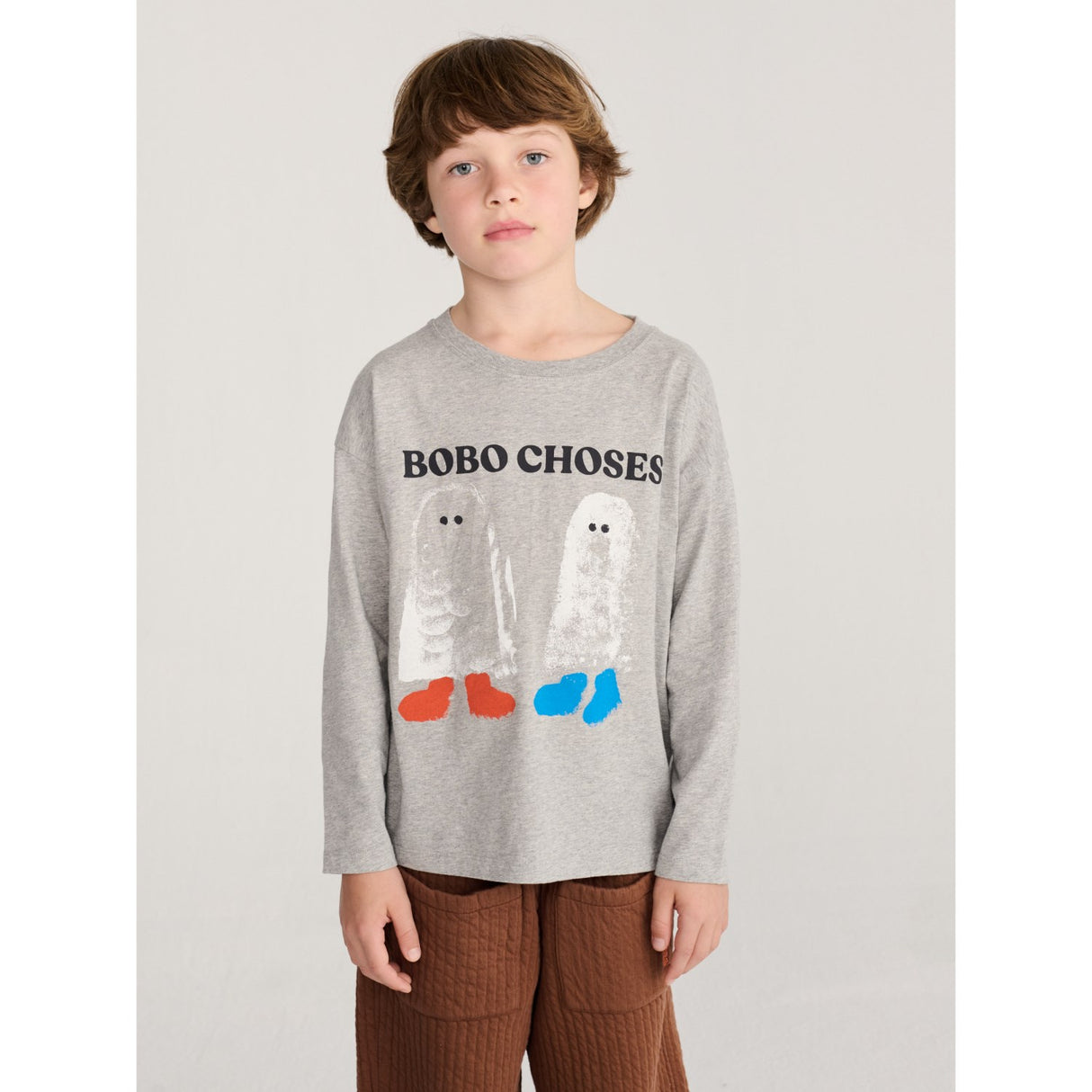 Bobo Choses Heather Grey Booty Ghosts  LS T-Shirt