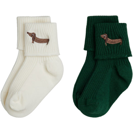 Mini Rodini Multi Dog Emb 2-Pak Ribbed Baby Strømper