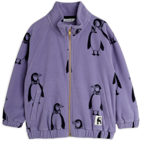 Mini Rodini Purple Penguin AOP Fleece Jakke