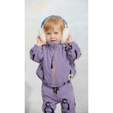 Mini Rodini Purple Penguin AOP Fleece Jakke