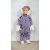 Mini Rodini Purple Penguin AOP Fleece Jakke