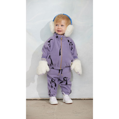 Mini Rodini Purple Penguin AOP Fleece Jakke
