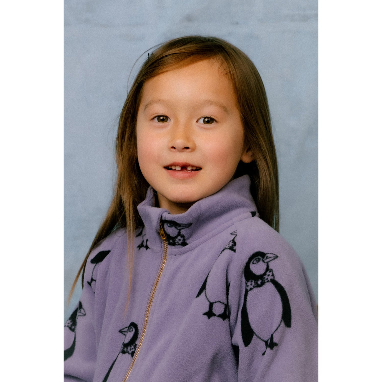 Mini Rodini Purple Penguin AOP Fleece Jakke