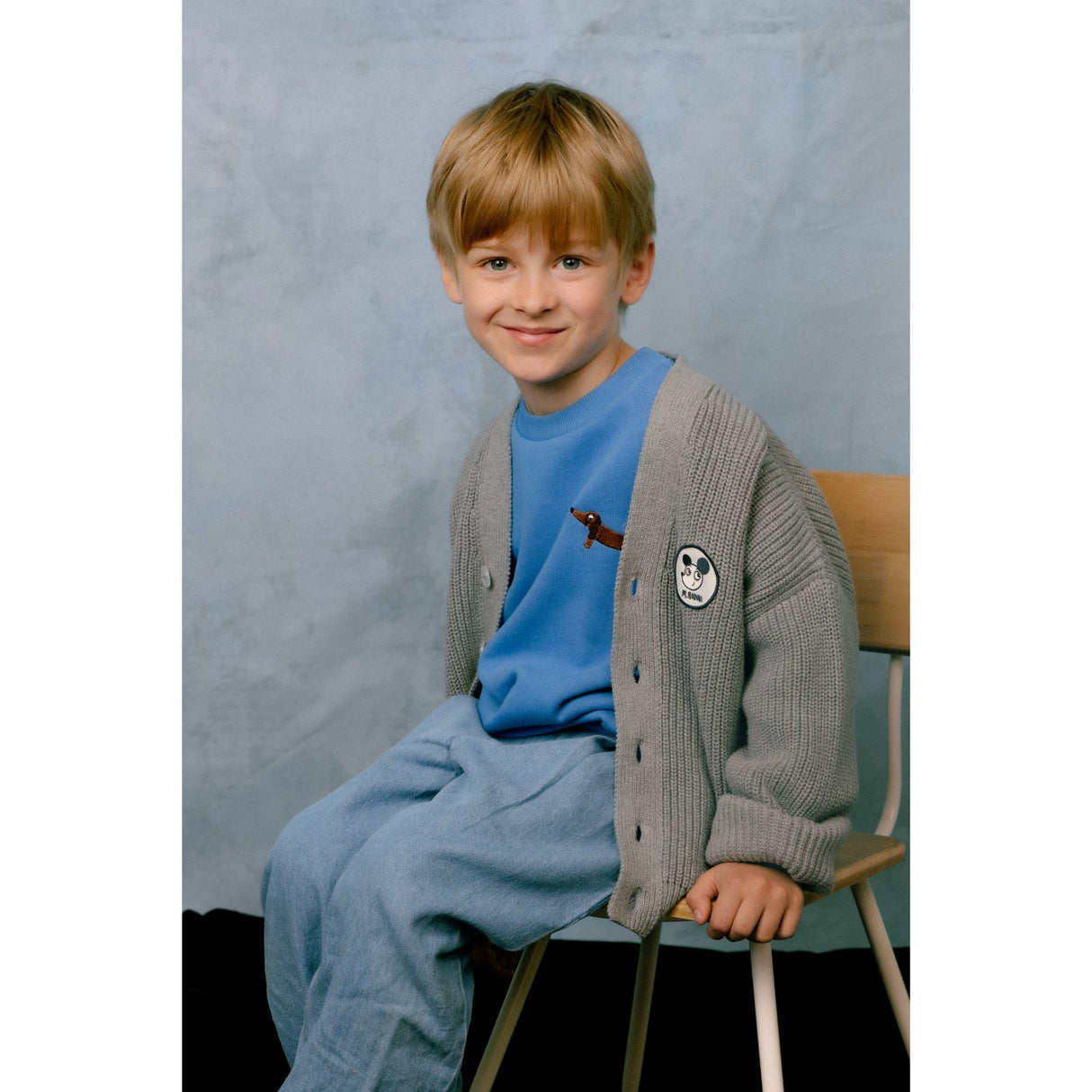 Mini Rodini Grey Melange Ritzratz Patch Strikket Cardigan