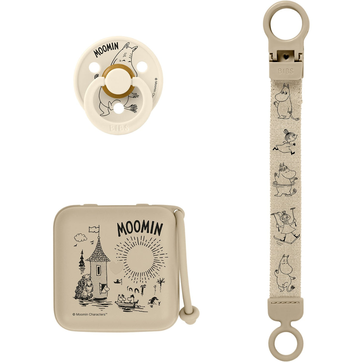 Bibs Vanilla Moomin Gave Sæt Soothe & Go Latex Size 2