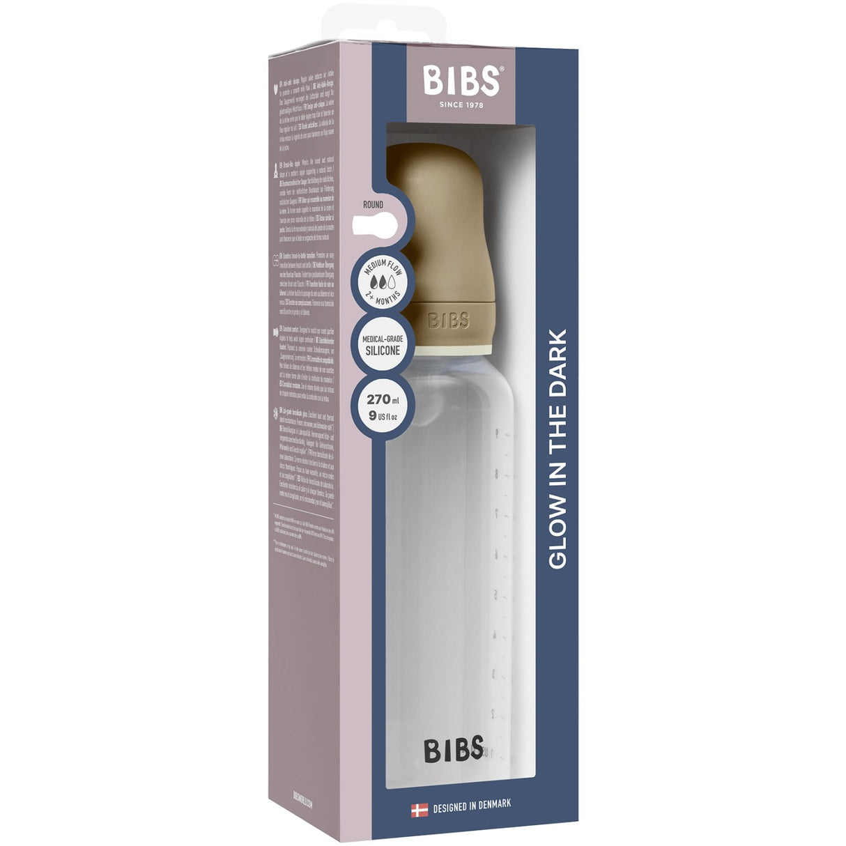 Bibs Vanilla GLOW Baby Flaske Round Silikone 1-Pack 270 Ml Medium Flow