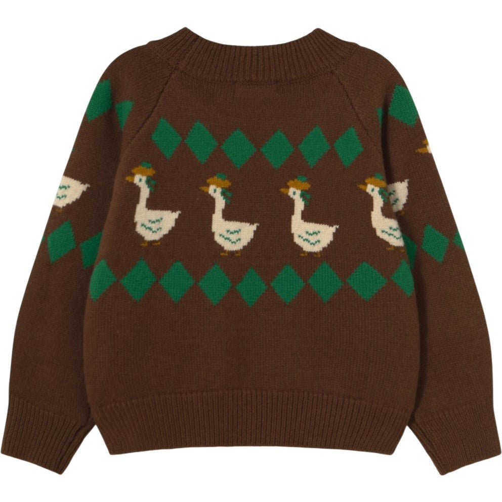 TinyCottons Cacao Green Geese Sweater