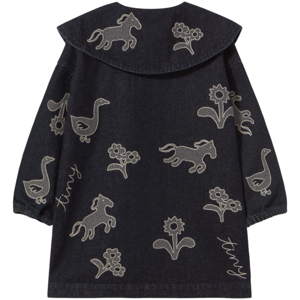 TinyCottons Denim Dark Wash 1 Horses & Flowers Denim Kjole