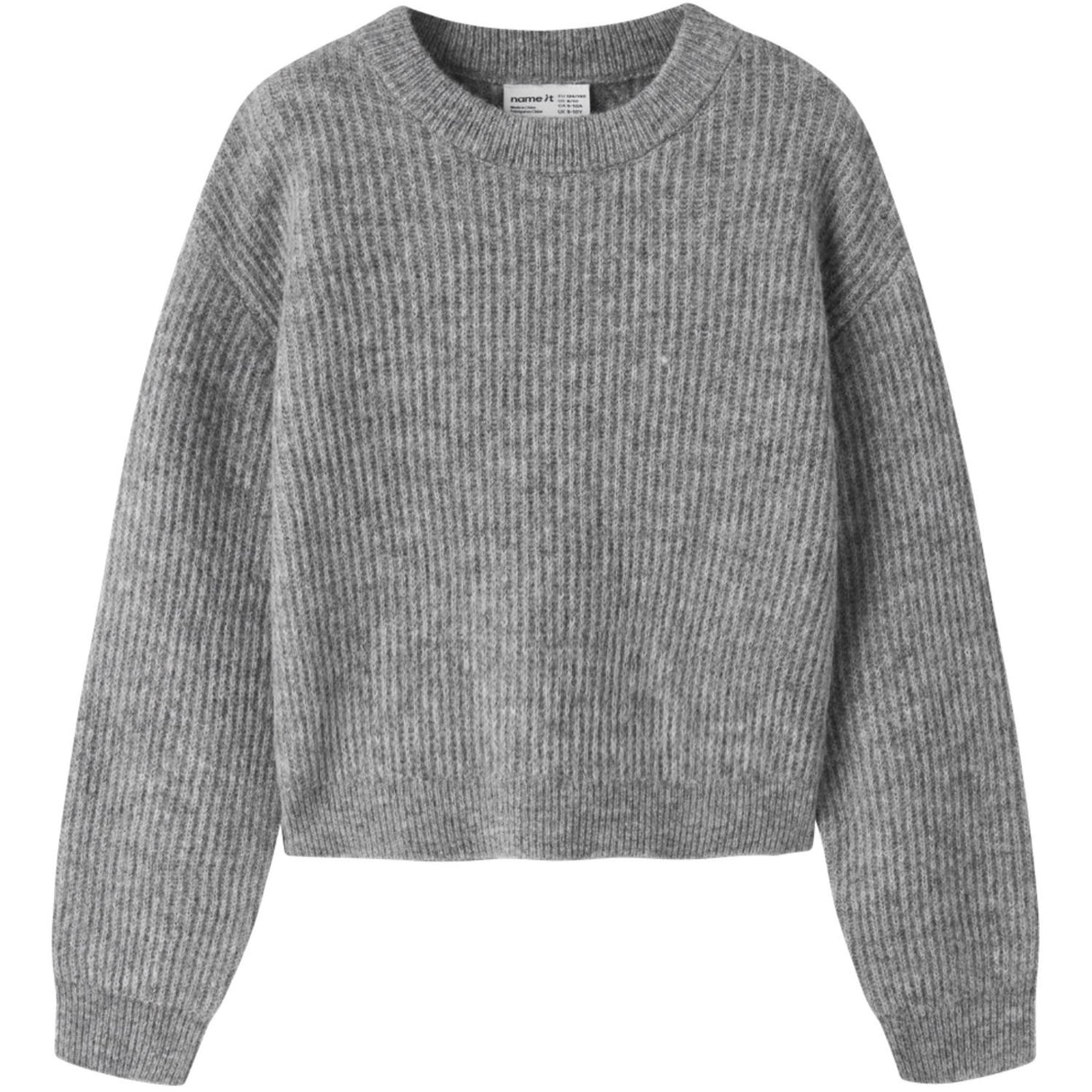 Name It Grey Melange Nkfholly Ls Boxy Kort Strik Noos