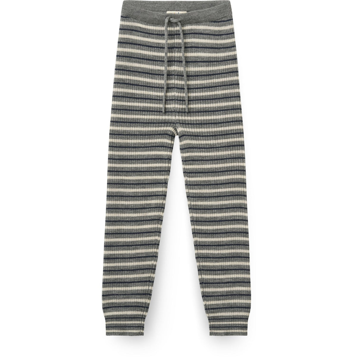 COPENHAGEN COLORS Grey Stripe Merino Classic Rib Leggings Med Drawstrings