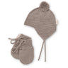 COPENHAGEN COLORS Natural Melange Merino Strikket Baby Bonnet M/ Pompom + Baby Vanter