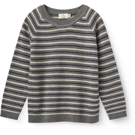 COPENHAGEN COLORS Grey Stripe Merino Classic Rib Bluse