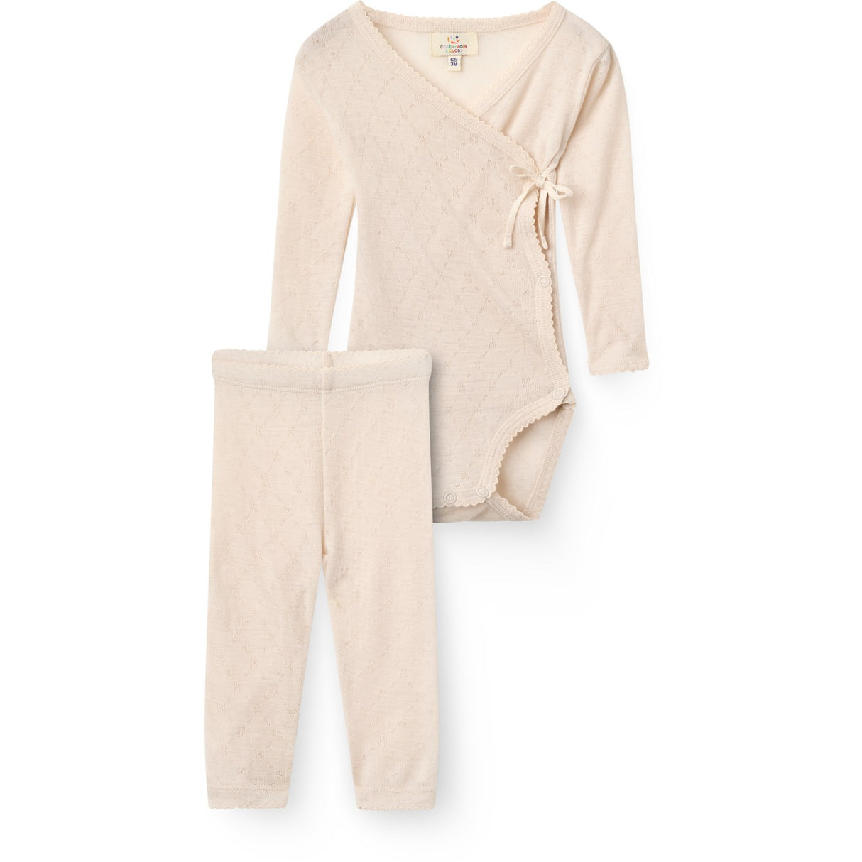 COPENHAGEN COLORS Cream 2-Pak Lt. Strikket Pointelle Cross-Over Body M/ Picot Edge + Pointelle Leggings W Picot Edge