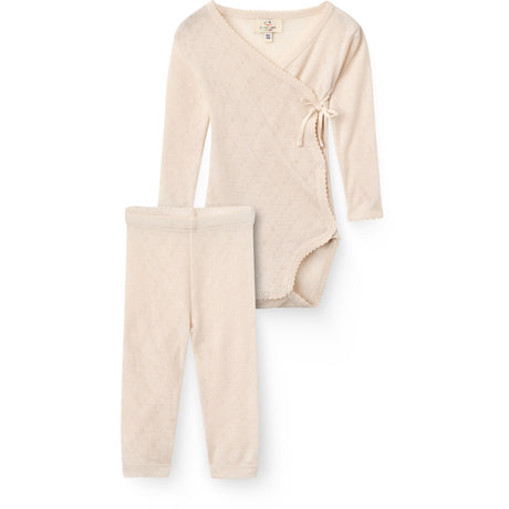 COPENHAGEN COLORS Cream 2-Pak Lt. Strikket Pointelle Cross-Over Body M/ Picot Edge + Pointelle Leggings W Picot Edge