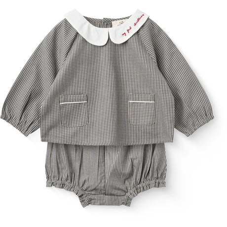 COPENHAGEN COLORS Grey Check Comb. Checkered Emb. Baby Sæt M/ Bluse Og Bloomers
