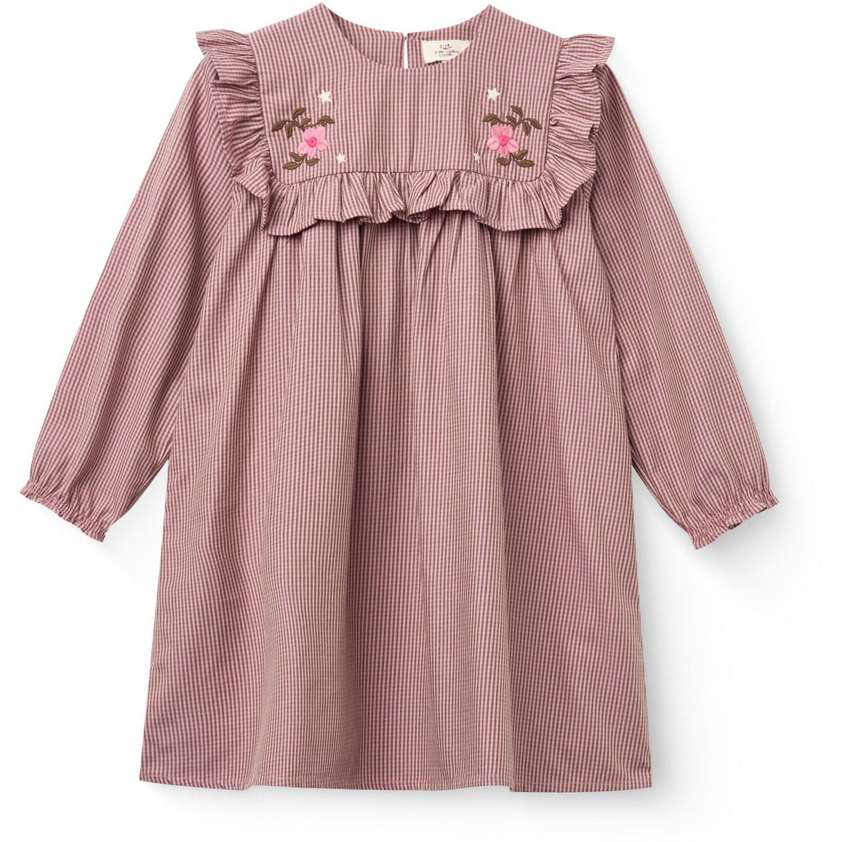 COPENHAGEN COLORS Winter Rose Check Comb Long-Sleeved Kjole Med All-Over Embroidery