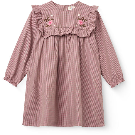 COPENHAGEN COLORS Winter Rose Check Comb Long-Sleeved Kjole Med All-Over Embroidery