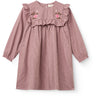 COPENHAGEN COLORS Winter Rose Check Comb Long-Sleeved Kjole Med All-Over Embroidery
