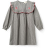 COPENHAGEN COLORS Grey Check Comb Long-Sleeved Kjole Med All-Over Embroidery