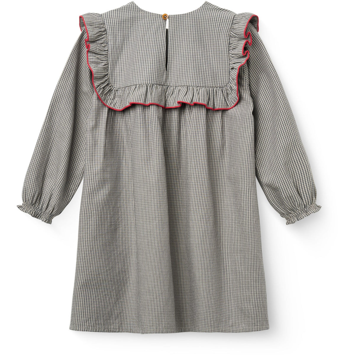 COPENHAGEN COLORS Grey Check Comb Long-Sleeved Kjole Med All-Over Embroidery