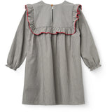 COPENHAGEN COLORS Grey Check Comb Long-Sleeved Kjole Med All-Over Embroidery