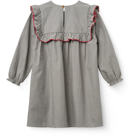 COPENHAGEN COLORS Grey Check Comb Long-Sleeved Kjole Med All-Over Embroidery