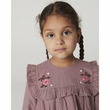 COPENHAGEN COLORS Winter Rose Check Comb Long-Sleeved Kjole Med All-Over Embroidery