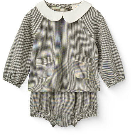 COPENHAGEN COLORS Brown/Sky Check Comb. Checkered Baby Sæt M/ Bluse & Bloomers