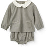 COPENHAGEN COLORS Brown/Sky Check Comb. Checkered Baby Sæt M/ Bluse & Bloomers