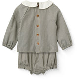 COPENHAGEN COLORS Brown/Sky Check Comb. Checkered Baby Sæt M/ Bluse & Bloomers
