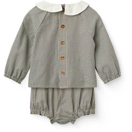COPENHAGEN COLORS Brown/Sky Check Comb. Checkered Baby Sæt M/ Bluse & Bloomers