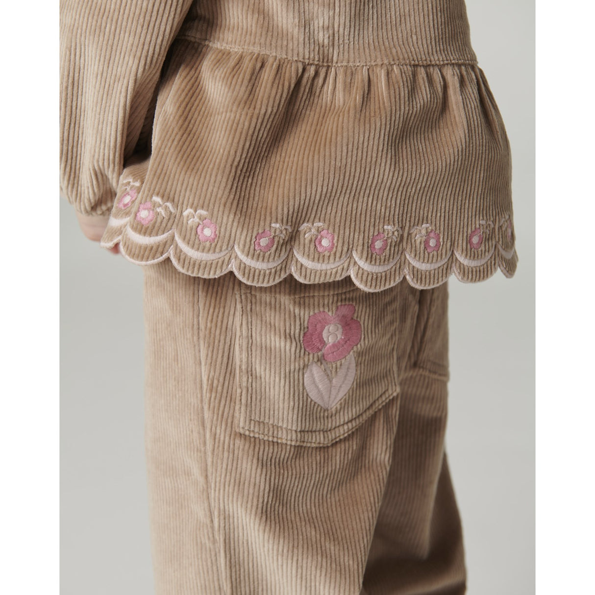 COPENHAGEN COLORS Beige Corduroy Pant M/ Wide Leg & Emb. On Backside Lomme