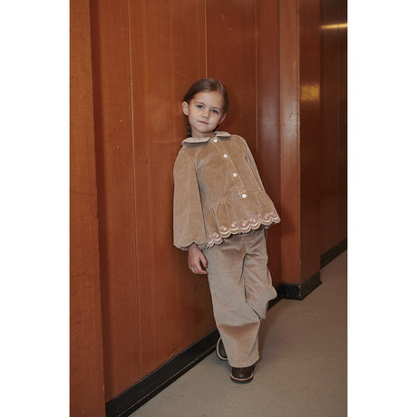COPENHAGEN COLORS Beige Corduroy Pant M/ Wide Leg & Emb. On Backside Lomme
