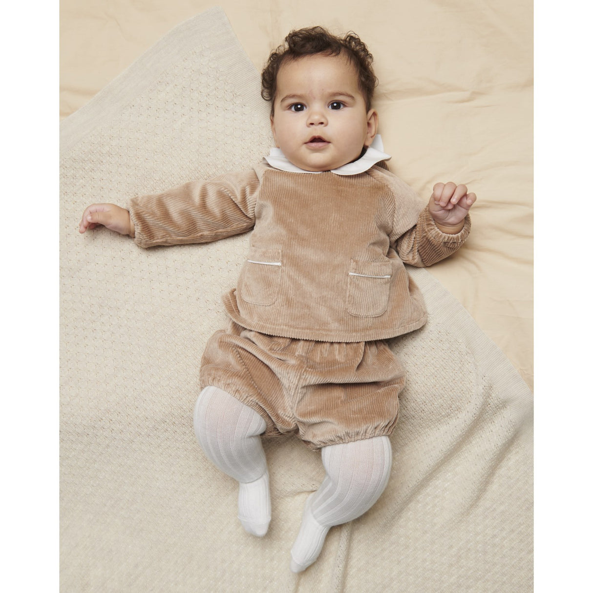 COPENHAGEN COLORS Beige Corduroy Baby Sæt M/ Krave