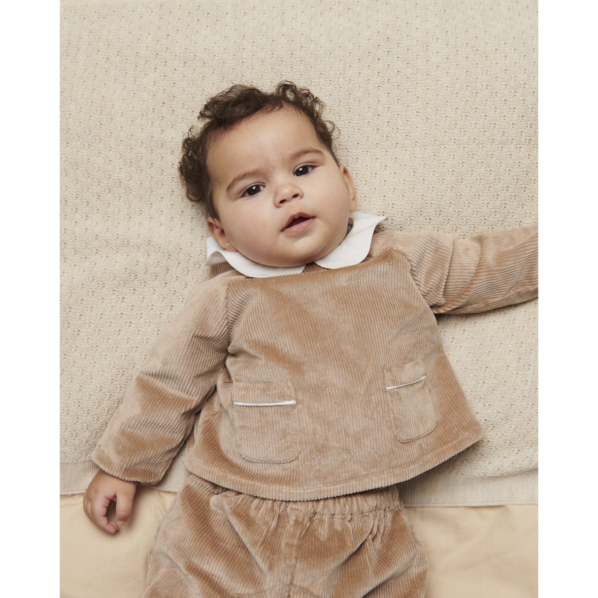 COPENHAGEN COLORS Beige Corduroy Baby Sæt M/ Krave
