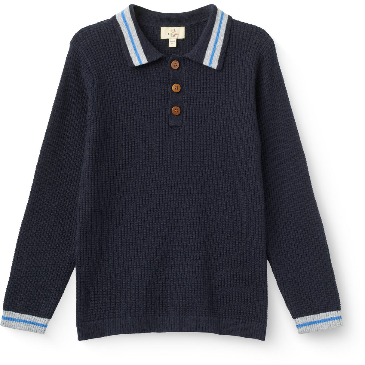 COPENHAGEN COLORS Navy Comb. Long-Sleeved Strikket Waffle Polo