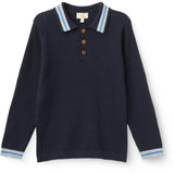 COPENHAGEN COLORS Navy Comb. Long-Sleeved Strikket Waffle Polo