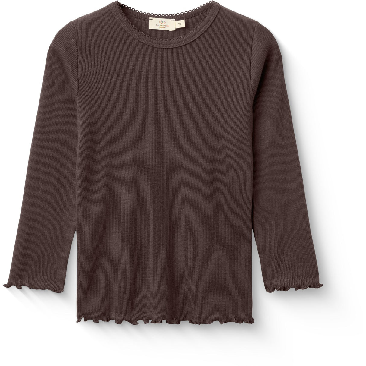 COPENHAGEN COLORS Dk. Brown Modal Rib Tee M/ Picot & Ls