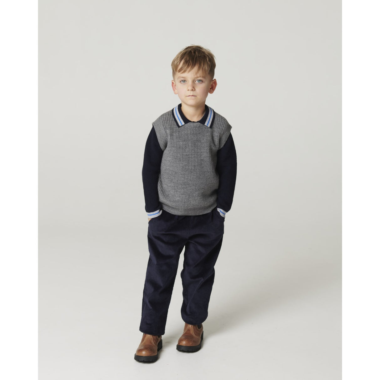 COPENHAGEN COLORS Navy Comb. Long-Sleeved Strikket Waffle Polo