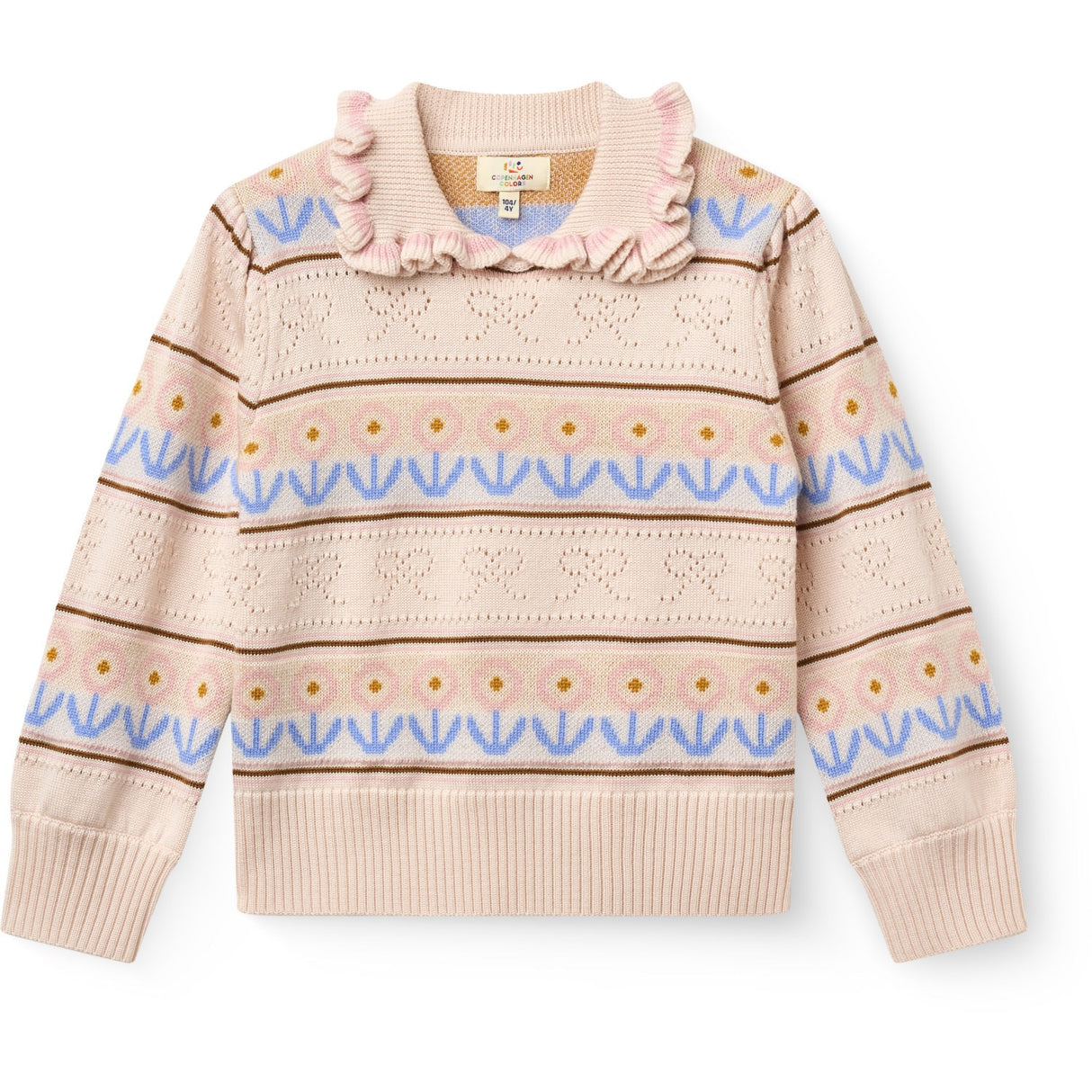 COPENHAGEN COLORS Beige Comb. Strikket Krave Bluse M/ Pointelle & Pattern